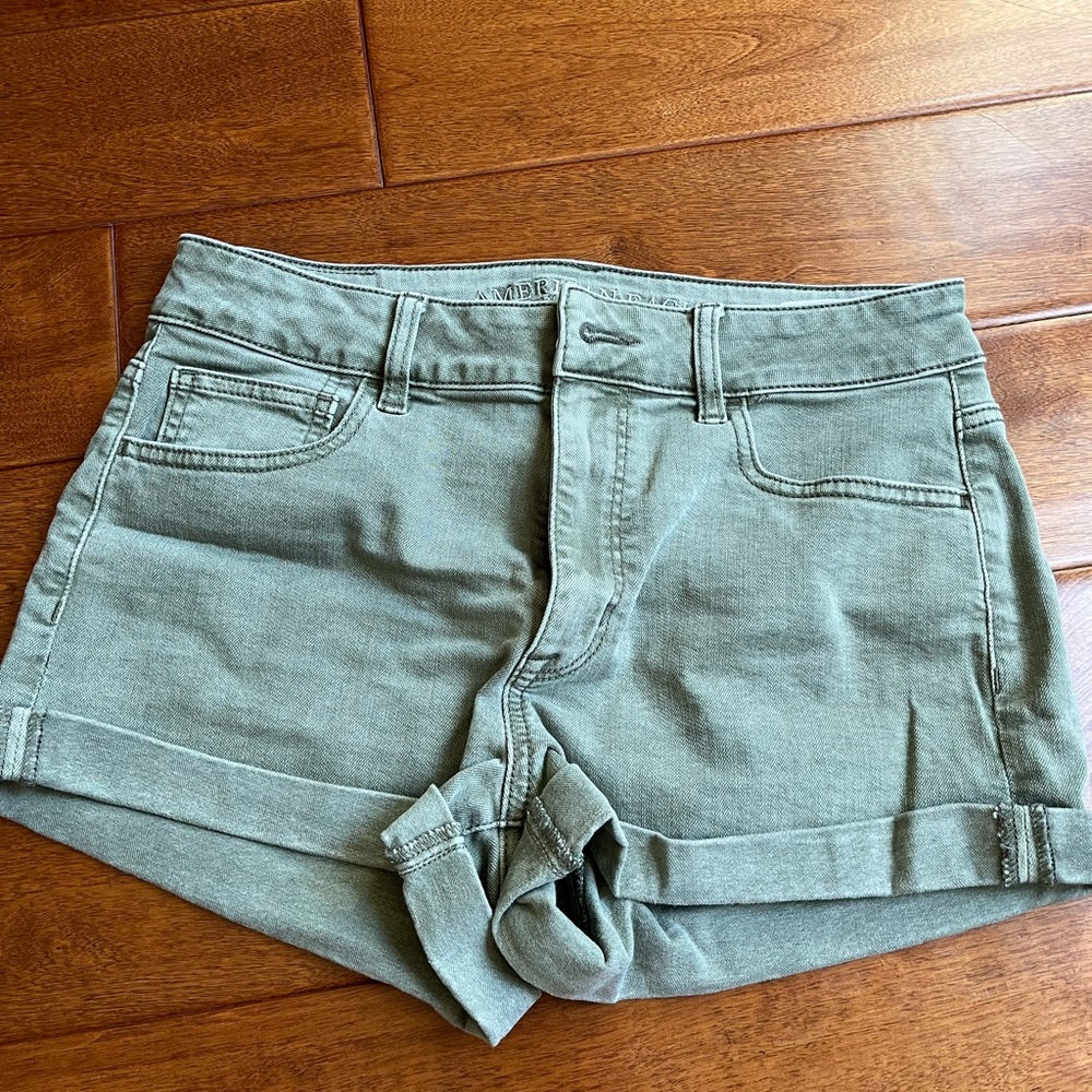 Olive American Eagle high rise shortie jean shorts